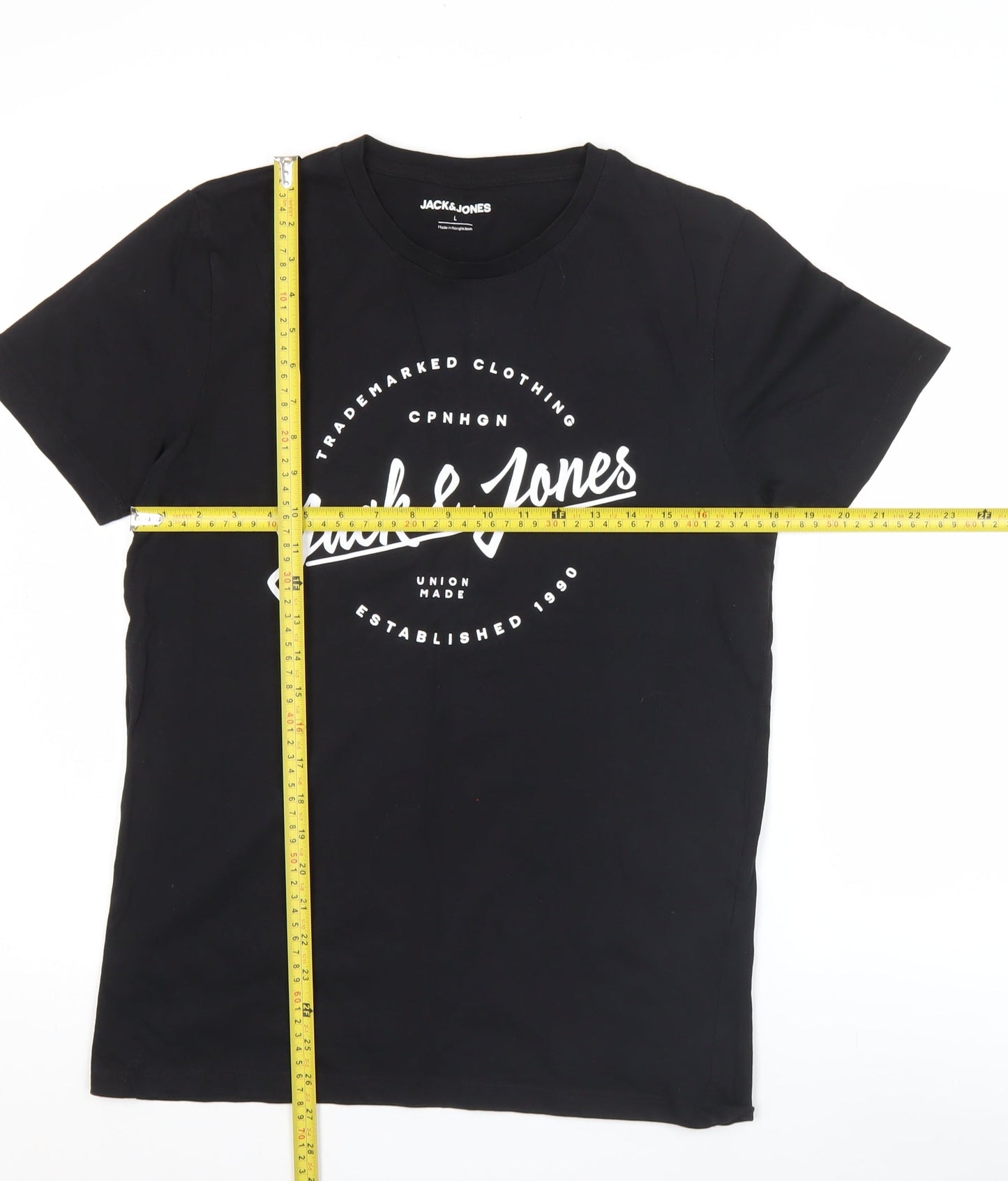 Jack & Jones Men's Black L Graphic Logo Crew Neck Cotton T-Shirt