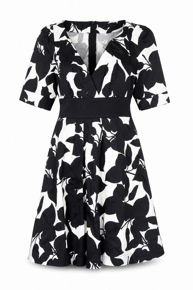 French Connection Women’s Black White A-Line Dress Size 10 V-Neck