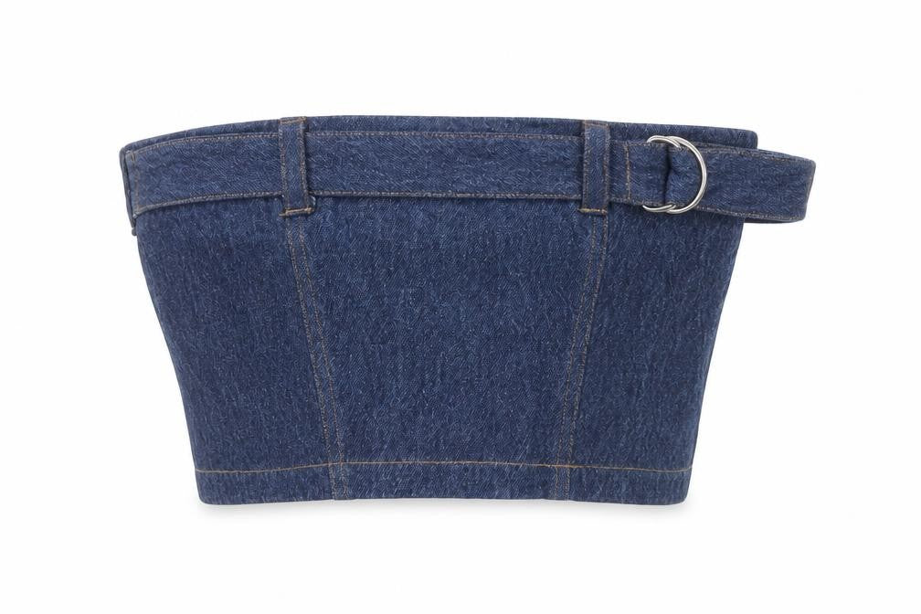 Vintage Women’s Blue Denim Strapless Cropped Top S