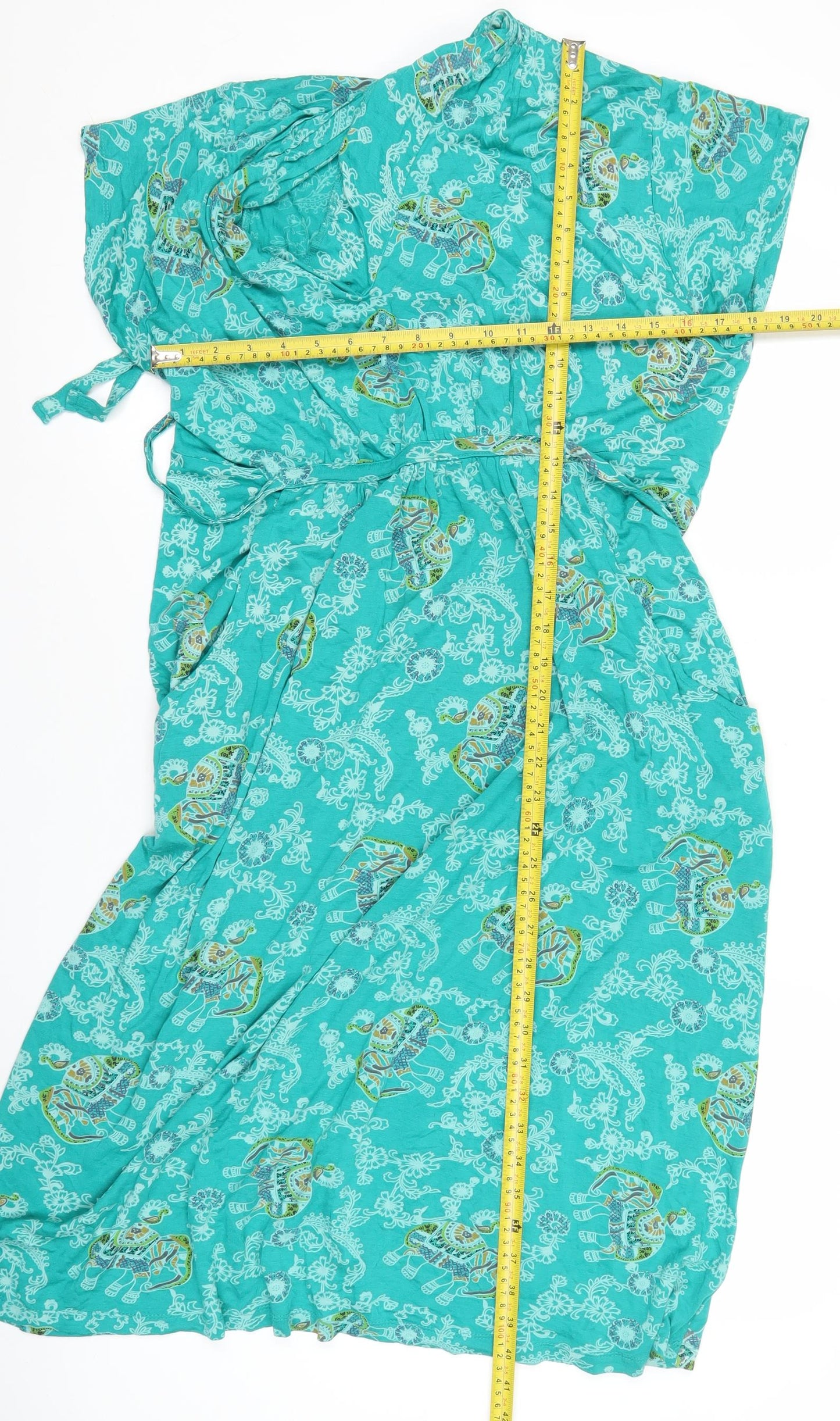 Nomads Womens Green Elephant Print Viscose Wrap Midi Dress Size 14