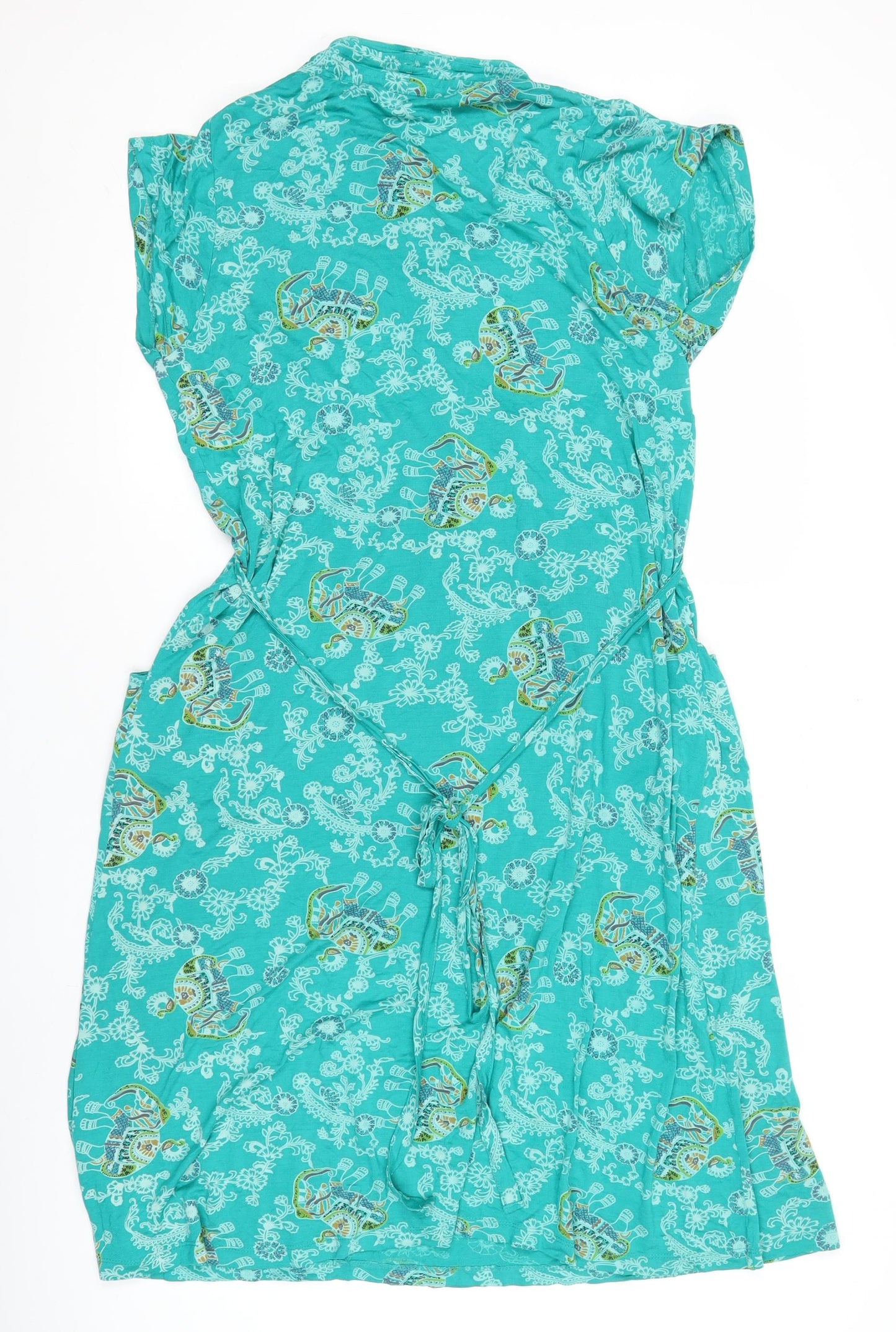 Nomads Womens Green Elephant Print Viscose Wrap Midi Dress Size 14