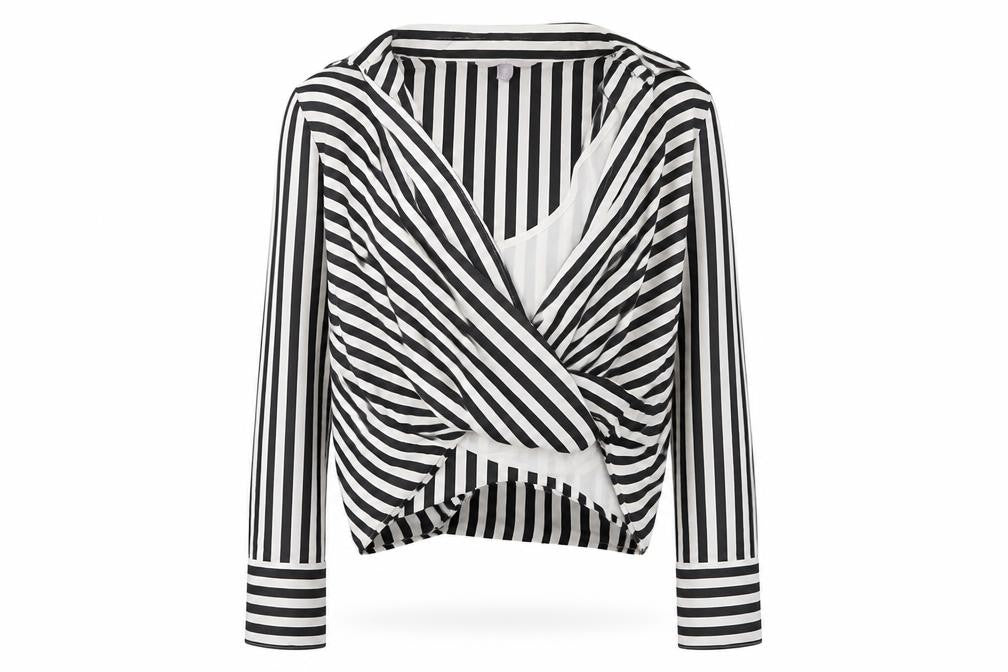 H&M Womens Black White Striped Wrap Blouse Size 12 Long Sleeve