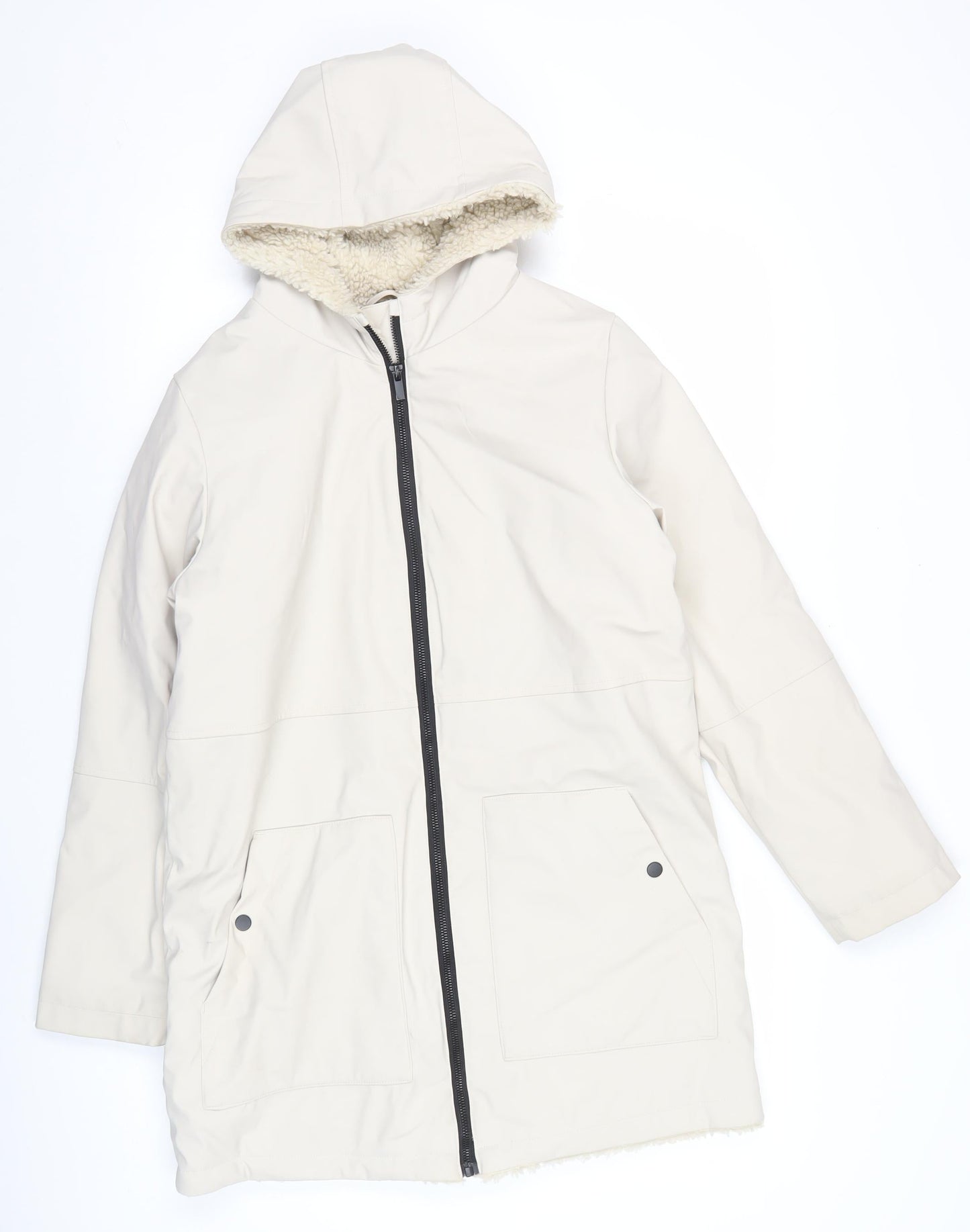 George Girls Ivory Hooded Parka Coat 13-14 Years Long Sleeve Lined