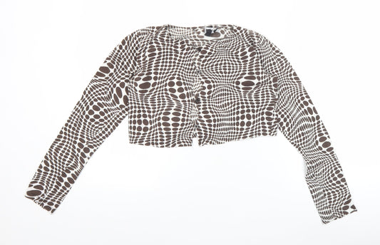 Motel Womens Brown Geometric Cropped Button-Up Top Size L