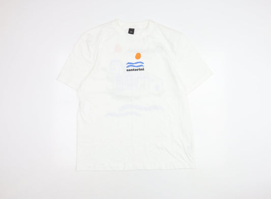 River Island Men White L Santorini Holiday Graphic T-Shirt