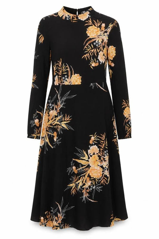 New Look Tall Womens Black Floral Midi Dress Size 12 A-Line