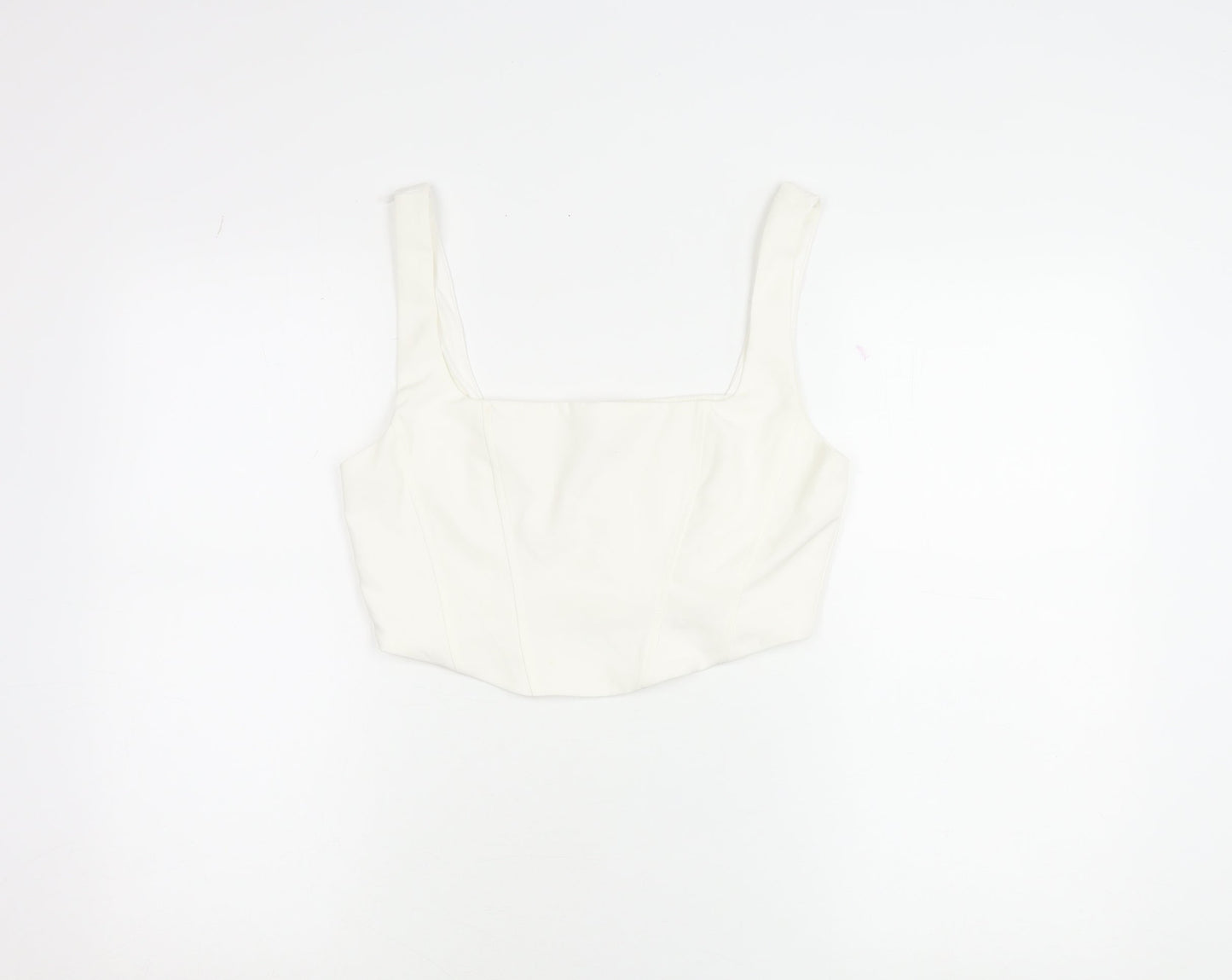 Stradivarius Women’s Ivory Cropped Tank Top Square Neck Size 14