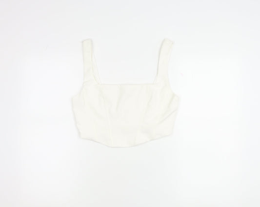 Stradivarius Women’s Ivory Cropped Tank Top Square Neck Size 14