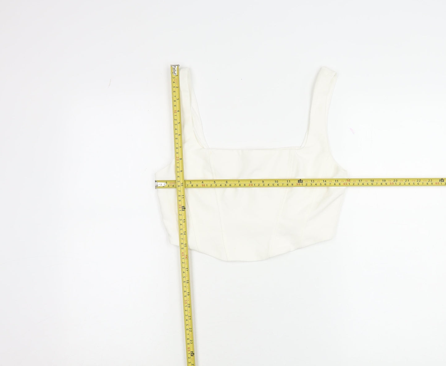 Stradivarius Women’s Ivory Cropped Tank Top Square Neck Size 14