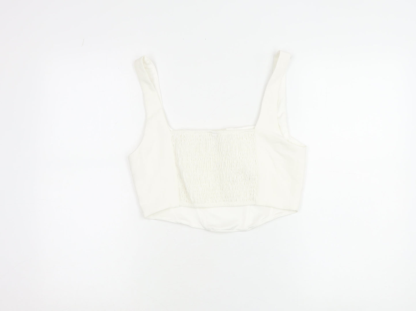 Stradivarius Women’s Ivory Cropped Tank Top Square Neck Size 14