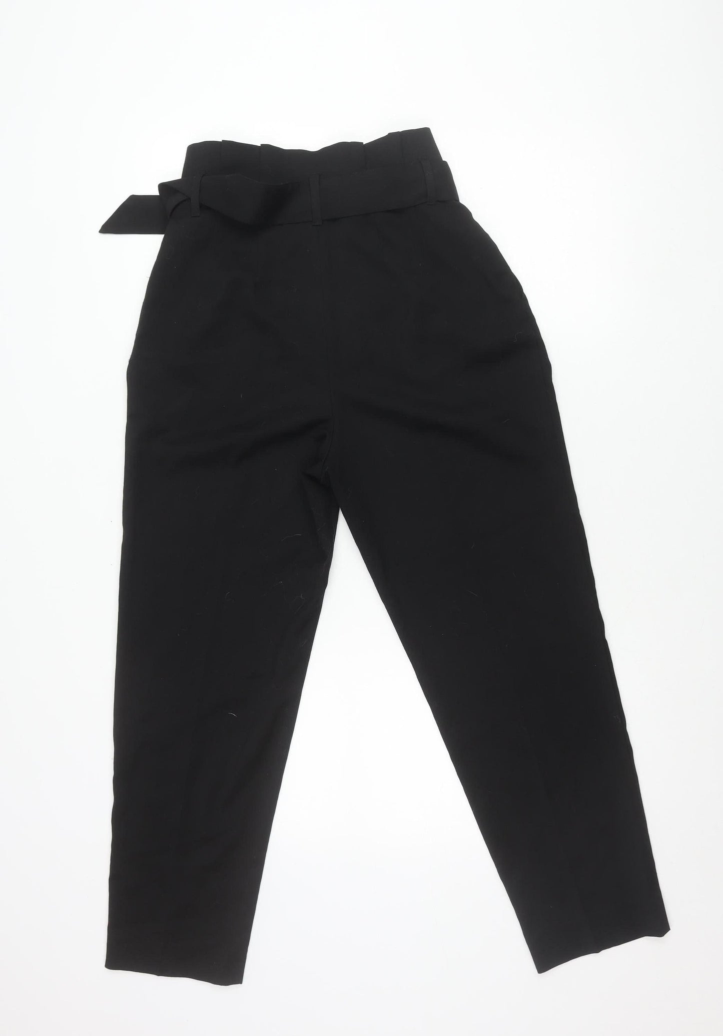 H&M Womens Black Size 8 Paperbag Belted Tapered Trousers