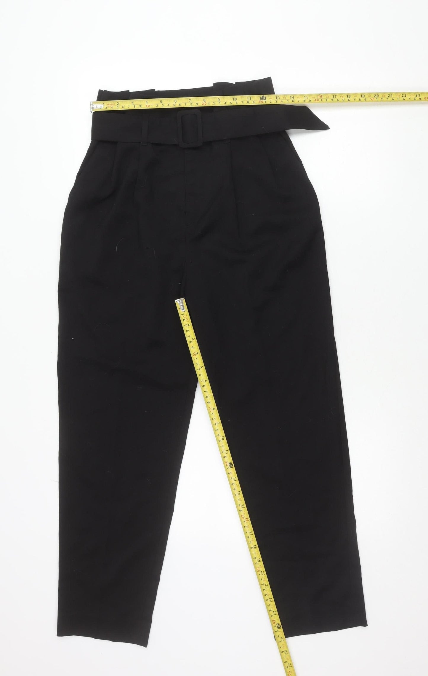 H&M Womens Black Size 8 Paperbag Belted Tapered Trousers