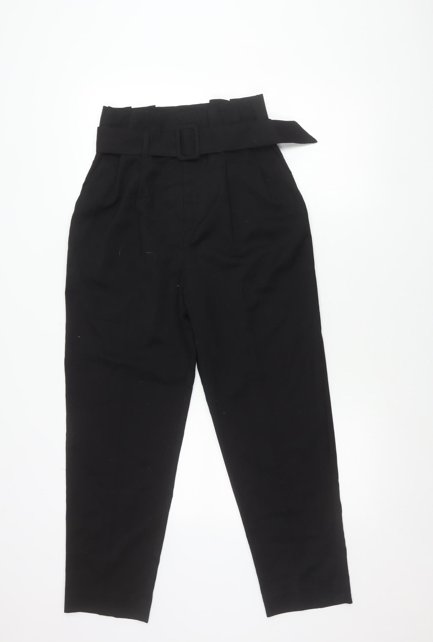 H&M Womens Black Size 8 Paperbag Belted Tapered Trousers