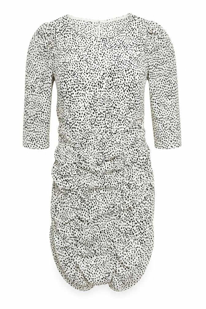New Look Women White Animal Print Bodycon Dress Size 8 Long Sleeve Ruched