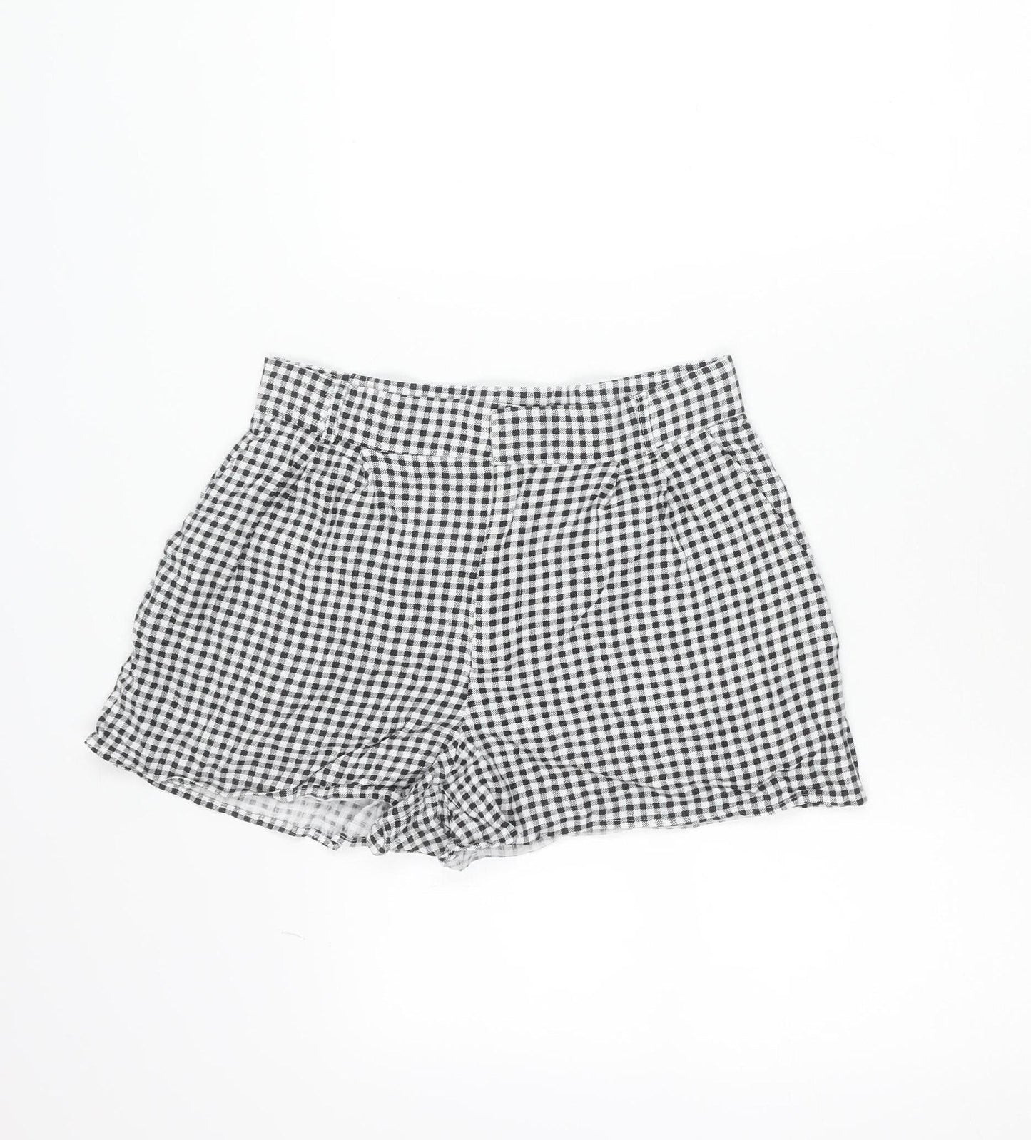 Stradivarius Womens Black Check Shorts Size 10 Casual Lightweight