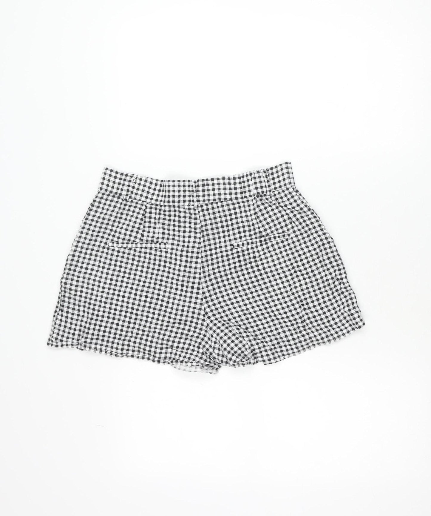 Stradivarius Womens Black Check Shorts Size 10 Casual Lightweight