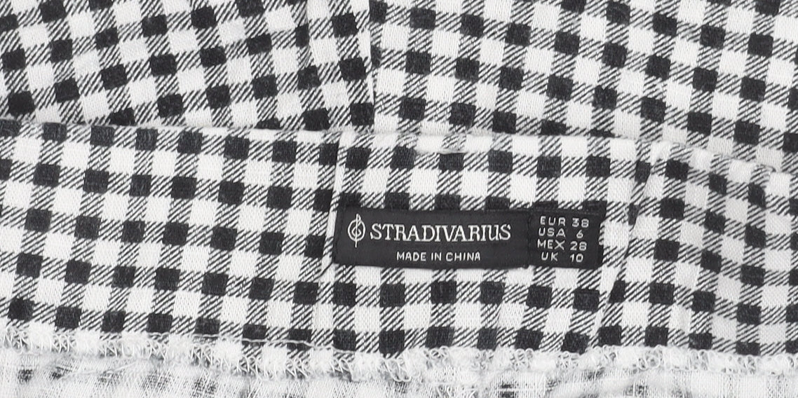 Stradivarius Womens Black Check Shorts Size 10 Casual Lightweight