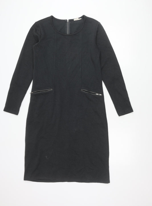 Thought Womens Black Shift Dress Size 10 Long Sleeve Cotton Blend