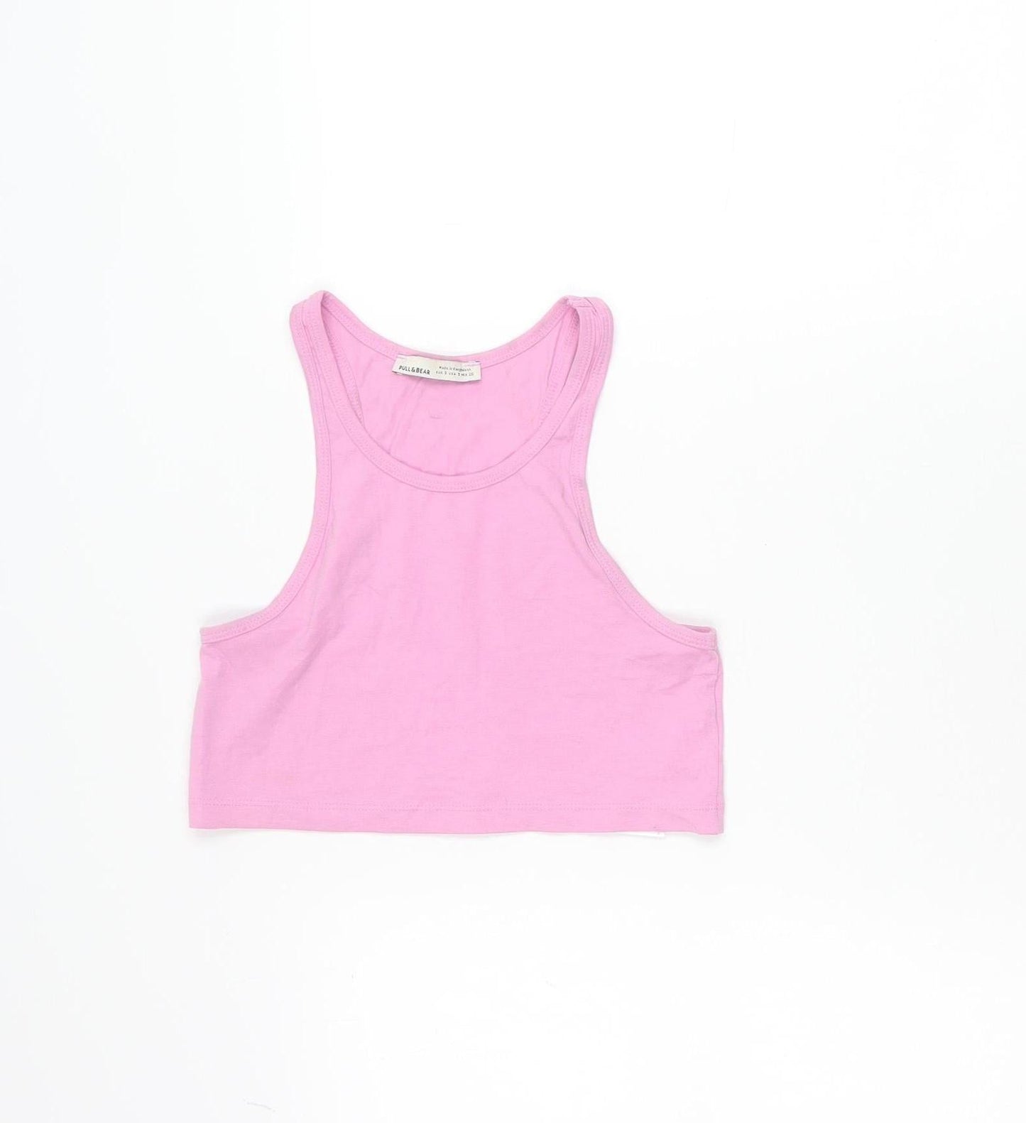 Pull&Bear Women’s Pink Cropped Racerback Tank Top Size 8 Slim Fit