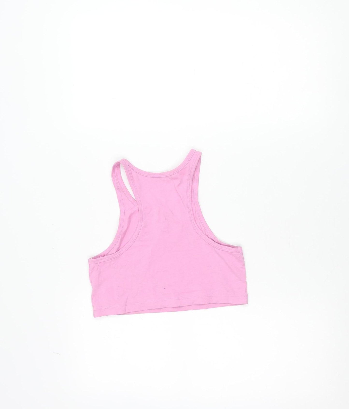 Pull&Bear Women’s Pink Cropped Racerback Tank Top Size 8 Slim Fit