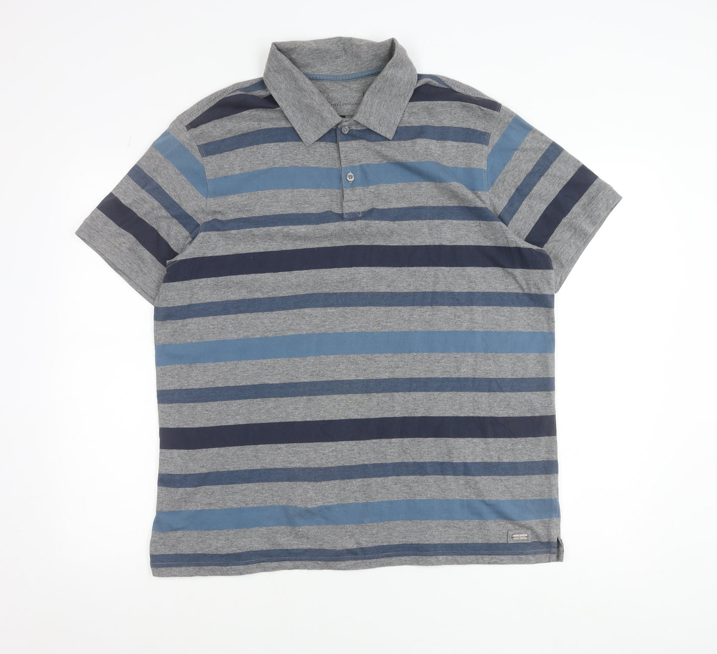 Jasper Conran Mens Grey Blue Striped Cotton Polo Shirt L