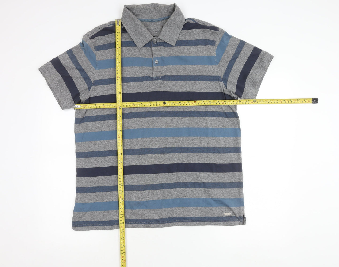 Jasper Conran Mens Grey Blue Striped Cotton Polo Shirt L