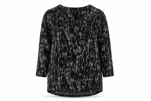 Front view of Papaya Women’s Black Abstract V-Neck Tunic Blouse, size UK 10