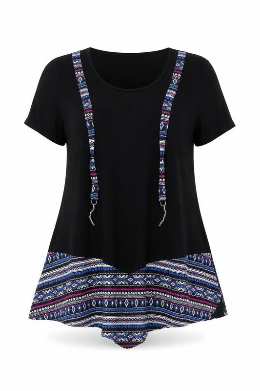 K&K Womens Black Multi Geometric Asymmetric Trapeze Dress M