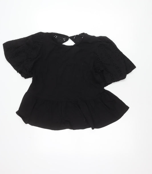 Very Women’s Black Cotton Floral Ruffle Blouse Size 14