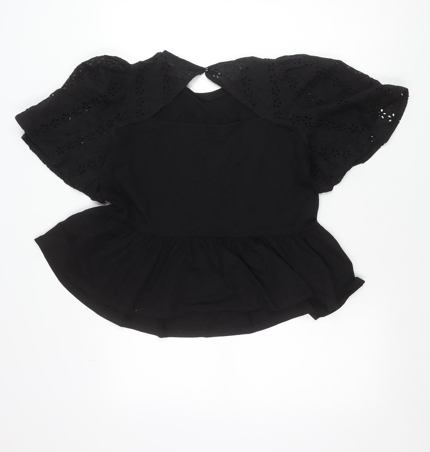 Very Women’s Black Cotton Floral Ruffle Blouse Size 14
