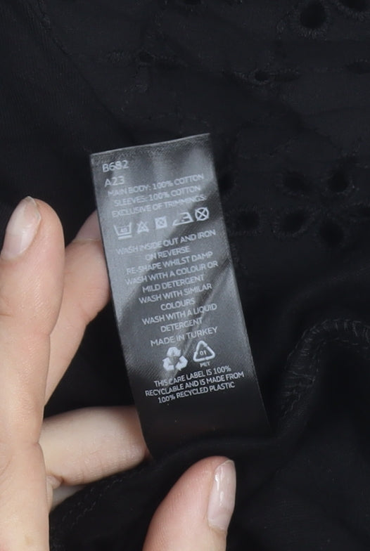 Very Women’s Black Cotton Floral Ruffle Blouse Size 14