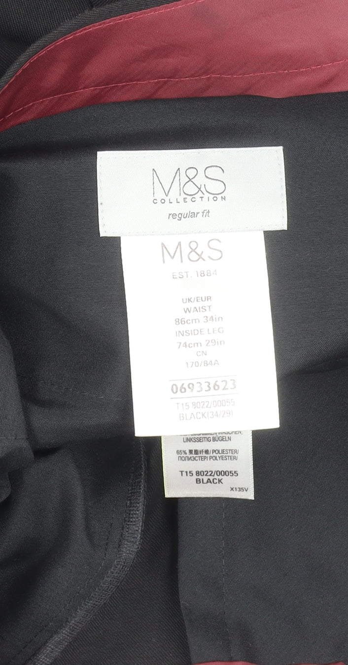 Marks and Spencer Mens Black Regular Fit Dress Pants 34W 29L