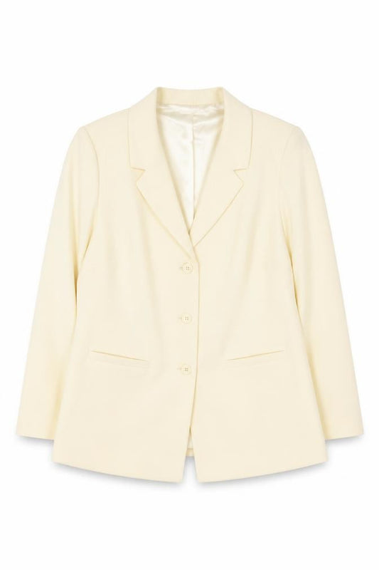 Damart Women’s Ivory Blazer Jacket Size 16 Single Breasted Notch Lapel