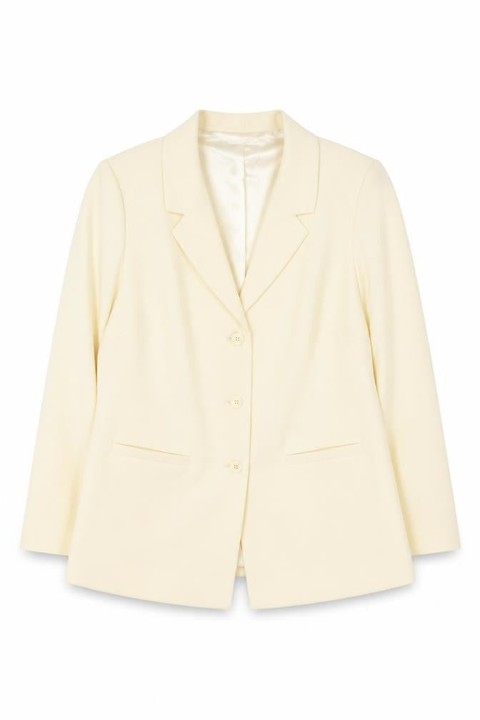 Damart Women’s Ivory Blazer Jacket Size 16 Single Breasted Notch Lapel