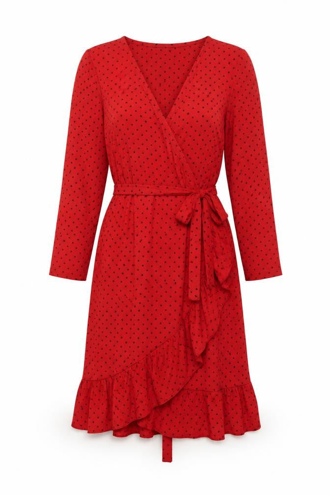 Oasis Women’s Red Polka Dot Wrap Dress XS Long Sleeve