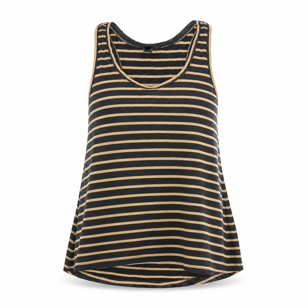 Mango Collection Womens XS Black Beige Striped Tank Top V-Neck Sleeveless