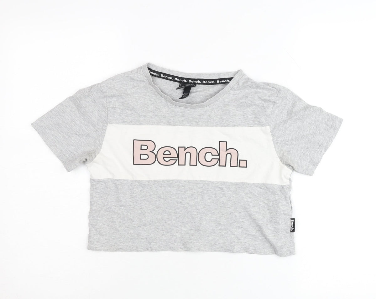 Bench Girls Grey Cropped T-Shirt Logo Print 13-14 Years Casual Top