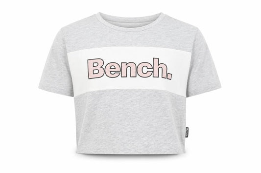 Front view of Bench girls’ grey cropped t-shirt logo print 13-14 years casual top