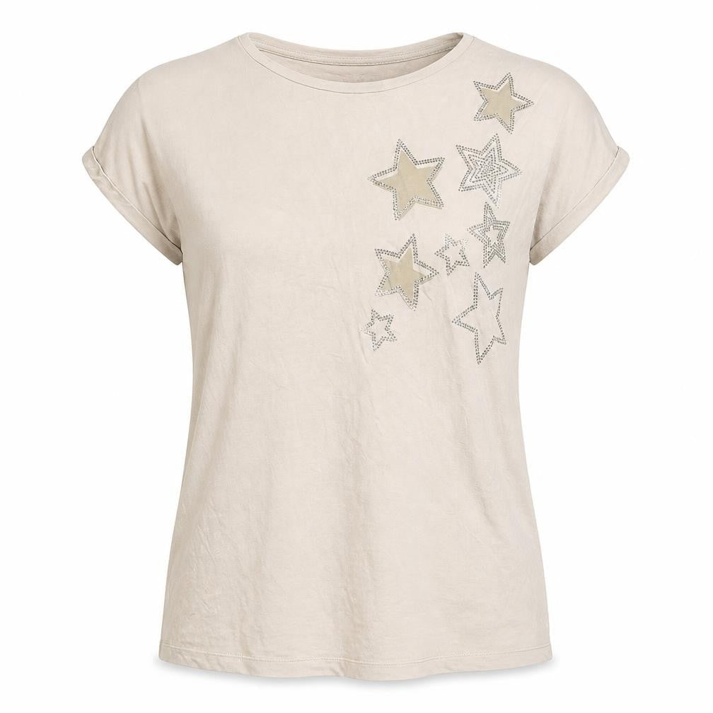 M&Co Women’s Beige Star Rhinestone T-Shirt UK 10 Short Sleeve