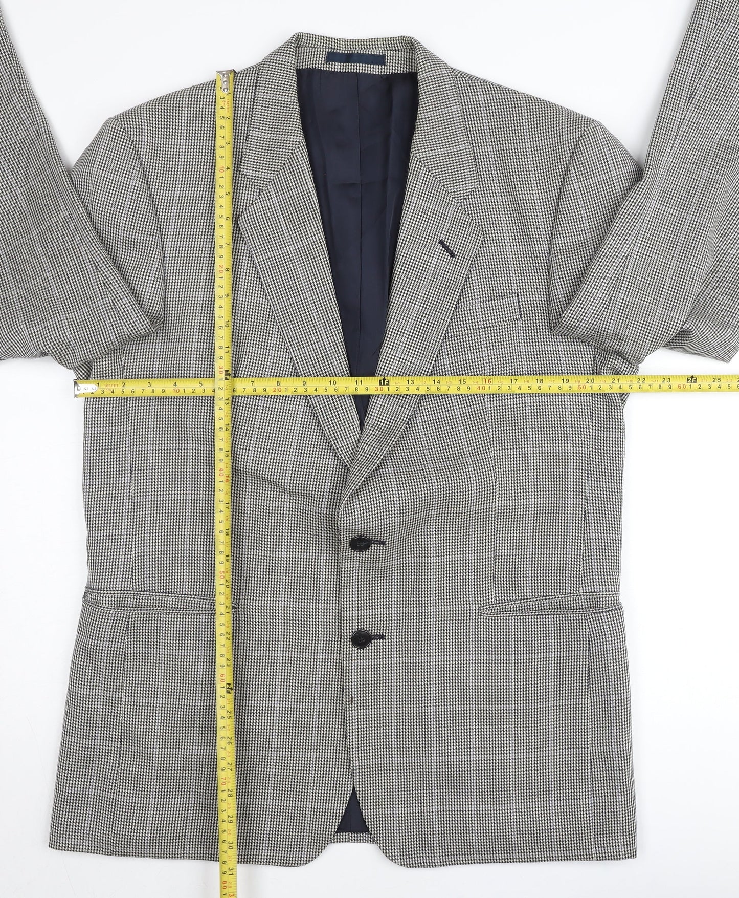 St Michael Mens Grey Wool Check Blazer Jacket 42R Regular