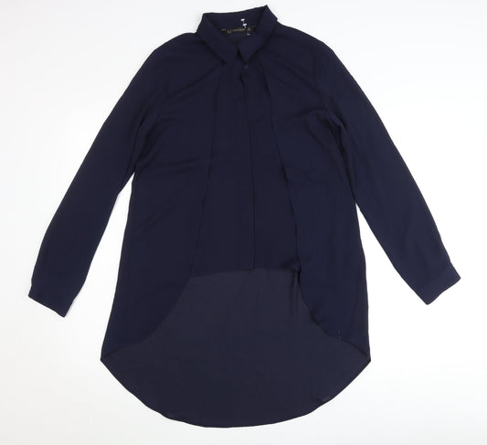 Zara Women Blue Long Sleeve Collared Blouse Size S