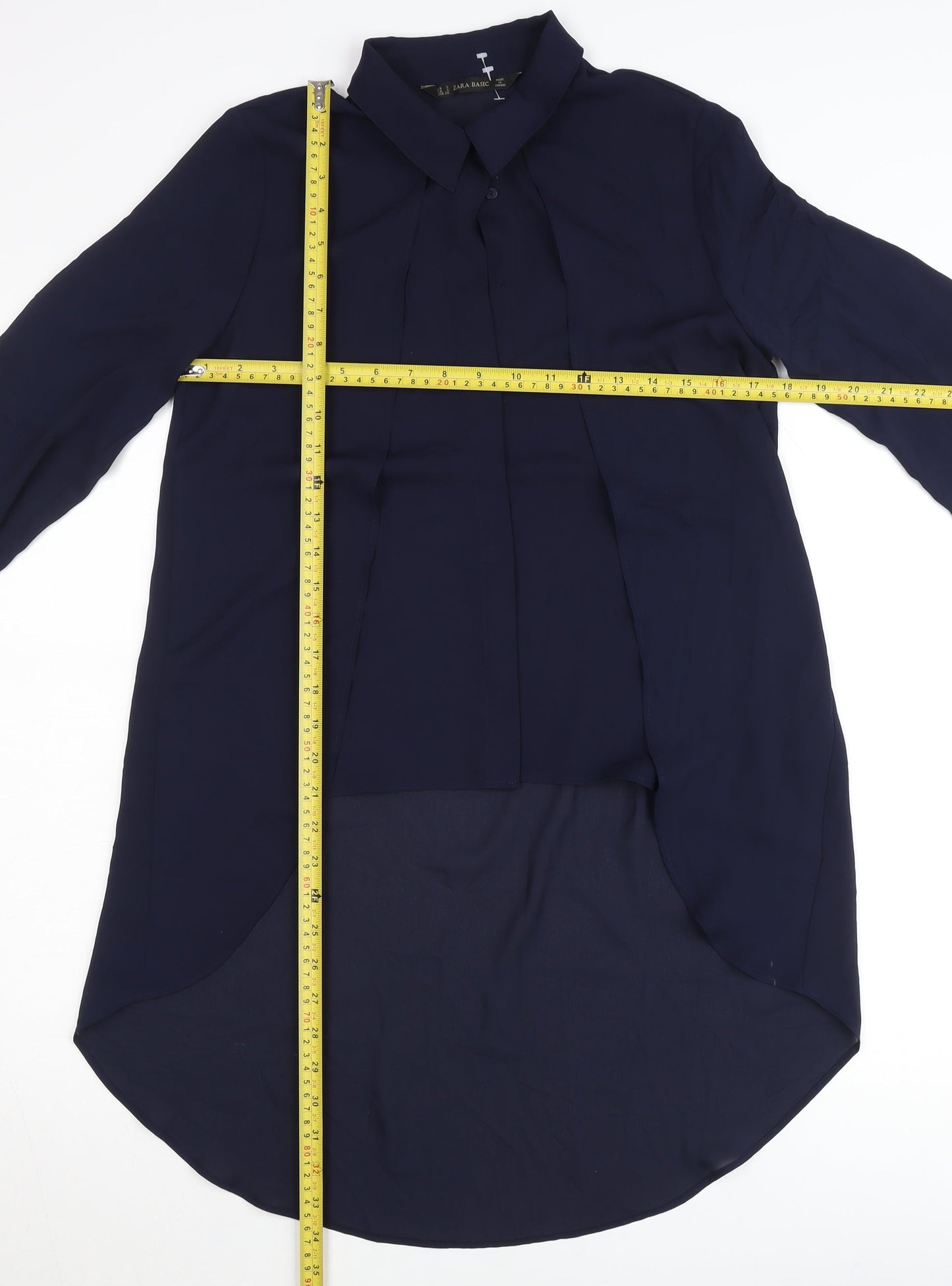 Zara Women Blue Long Sleeve Collared Blouse Size S