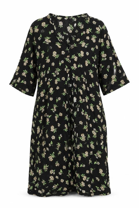 Atmosphere Women Black Floral Shift Dress Size 10 V-Neck Short Sleeve