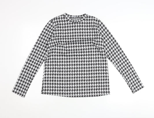 Principles Women’s Black White Houndstooth Long Sleeve Jersey Top Size 10