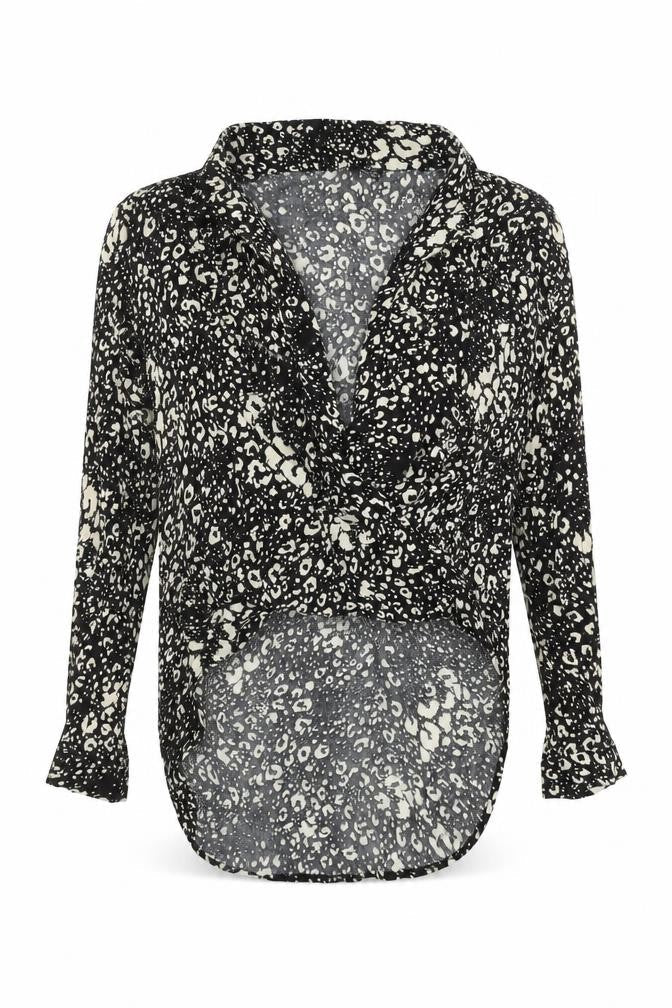 Zara Women Black Animal Print Wrap Blouse Size S Long Sleeve