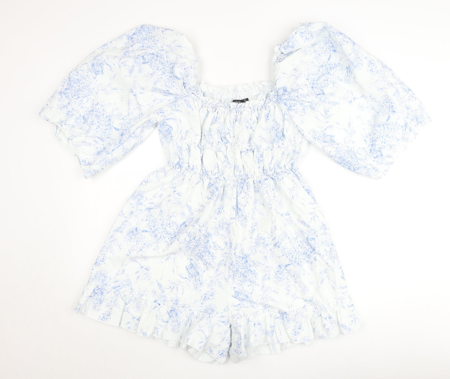 Boohoo Women’s White Floral Puff Sleeve Playsuit Size 12