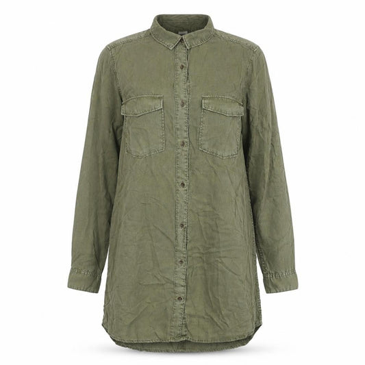 H&M Women Green Shirt Dress Size 10 Lyocell Collared Long Sleeve
