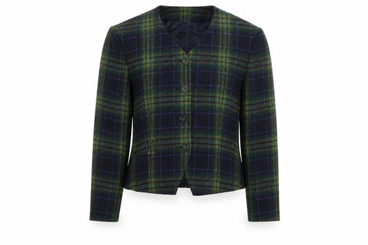Bianca Womens Green Checked Wool Blend Blazer Jacket Size 10