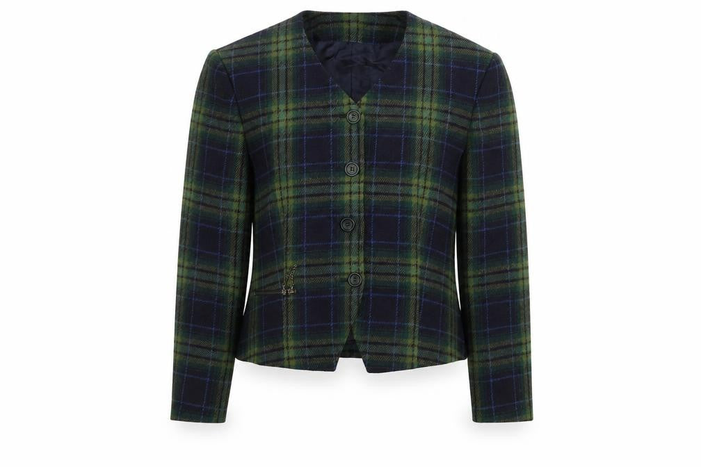 Bianca Womens Green Checked Wool Blend Blazer Jacket Size 10