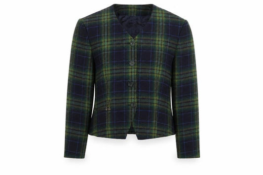 Bianca Womens Green Checked Wool Blend Blazer Jacket Size 10